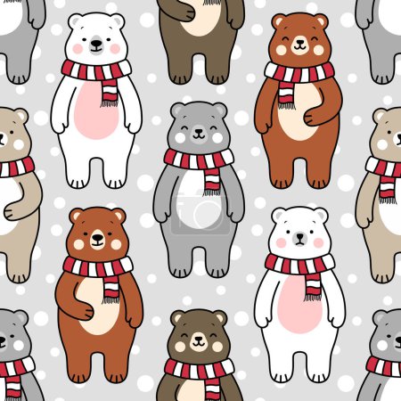 Téléchargez les illustrations : Modèle sans couture ours polaires mignon, fond animal de bande dessinée, illustration vectorielle - en licence libre de droit