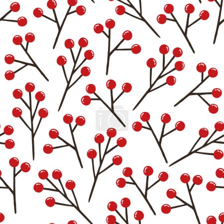 Ilustración de Rústico mano dibujado bayas rojas vector patrón sin costuras. ramas de Navidad y bayas de fondo - Imagen libre de derechos