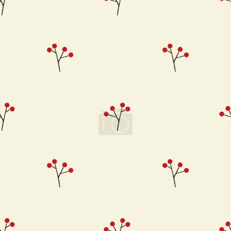 Illustration for Rustic hand drawn red berries vector seamless pattern. christmas branches and berries background - Royalty Free Image