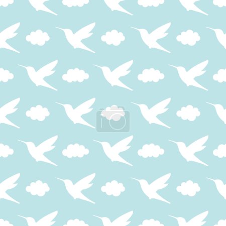 Téléchargez les illustrations : Silhouette d'oiseau et de nuage fond de motif sans couture, illustration vectorielle simple moderne - en licence libre de droit