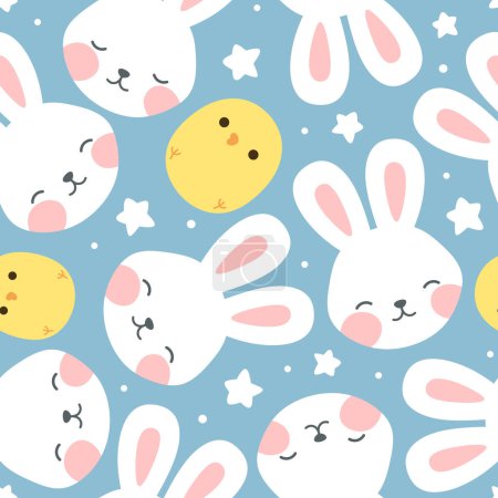 Téléchargez les illustrations : Fond de motif sans couture lapin et poussin, illustration vectorielle de Pâques - en licence libre de droit
