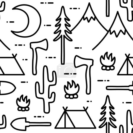 Ilustración de Patrón sin costura de camping, Aventura Fondo de actividad al aire libre, ilustración vectorial - Imagen libre de derechos