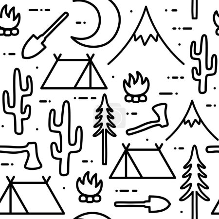 Illustration for Camping Seamless Pattern, Adventure Outdoor activity background, Vector illustration - Royalty Free Image