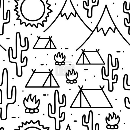 Illustration for Camping Seamless Pattern, Adventure Outdoor activity background, Vector illustration - Royalty Free Image