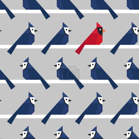 Téléchargez les illustrations : Cardinale rouge et geai bleu motif sans couture, fond vectoriel illustration - en licence libre de droit