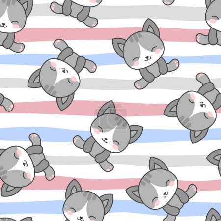 Illustration for Cat Seamless Pattern Background. cartoon kitten vector illustration - Royalty Free Image