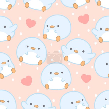 Illustration for Chick with hearts pattern seamless background, animal cartoon illustration - Royalty Free Image