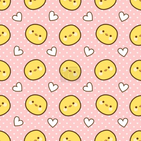 Illustration for Chick with hearts pattern seamless background, animal cartoon illustration - Royalty Free Image