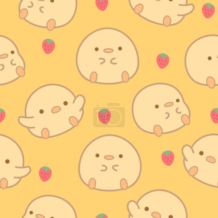 Illustration for Chicks and strawberry pattern seamless background, animal cartoon illustration - Royalty Free Image