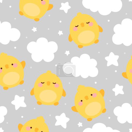 Illustration for Chicks with clouds pattern seamless background, animal cartoon illustration - Royalty Free Image