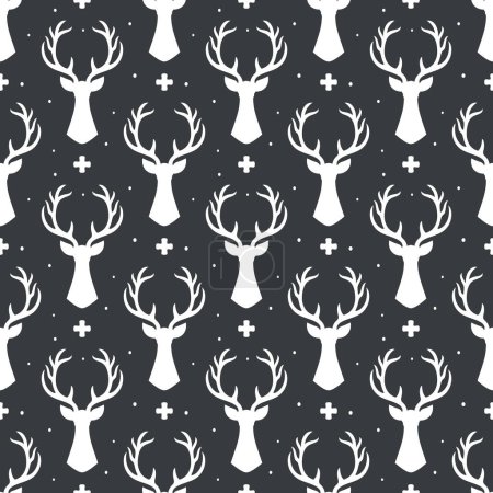 Ilustración de Reno sin costura patrón de fondo, silueta cabeza de ciervo con astas, fondo escandinavo moderno, estilo nórdico - Imagen libre de derechos