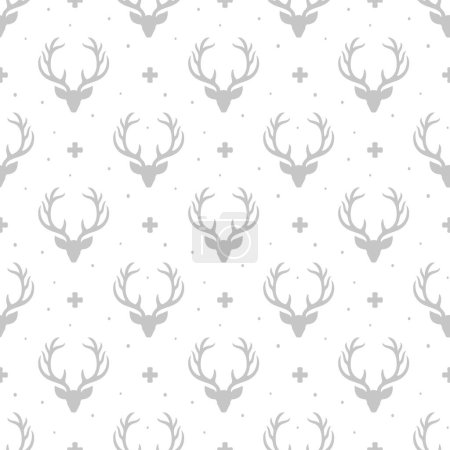 Illustration for Reindeer seamless pattern background, deer head silhouette with antlers, modern scandinavian background, nordic style - Royalty Free Image