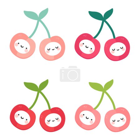 Téléchargez les illustrations : Mignonne illustration vectorielle de fruits de cerise, icônes de baies - en licence libre de droit