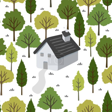 Téléchargez les illustrations : Maison de campagne dans la forêt, illustration vectorielle de dessin animé - en licence libre de droit