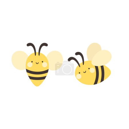 Ilustración de Vector de dibujos animados abejas iconos. ilustración aislada sobre un fondo blanco - Imagen libre de derechos