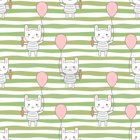 Illustration for Cute rabbit bunny with balloons seamless pattern background, simple hand drawn vector illustration - Royalty Free Image