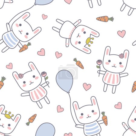 Illustration for Cartoon Bunny with balloon Seamless Pattern, Rabbit Doodle Background, Vector illustration - Royalty Free Image