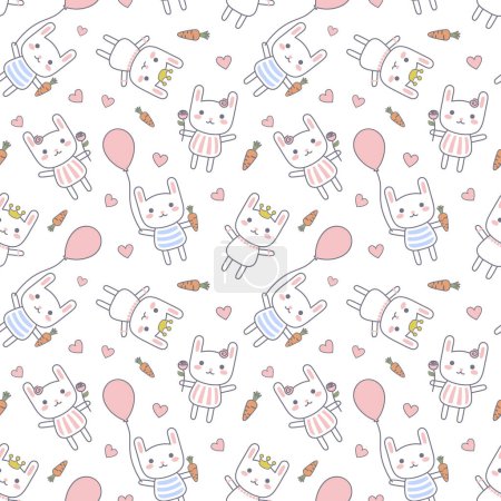 Illustration for Cartoon Bunny with balloon Seamless Pattern, Rabbit Doodle Background, Vector illustration - Royalty Free Image