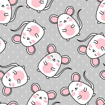 Ilustración de Patrón del ratón, lindos ratones de dibujos animados sin costura patrón de fondo, vector de ilustración - Imagen libre de derechos