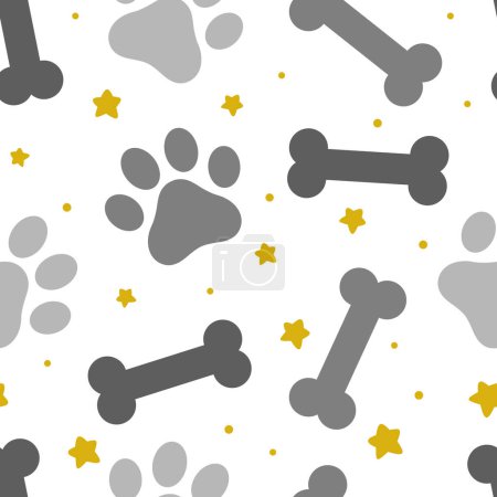 Illustration for Pet paw and dog bone seamless pattern background, animal vector illustration - Royalty Free Image