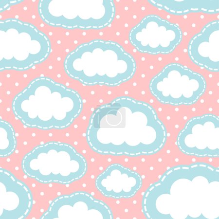 Illustration for Cute Cartoon Cloud Seamless Pattern Background with Dot, Vector illustration - Royalty Free Image