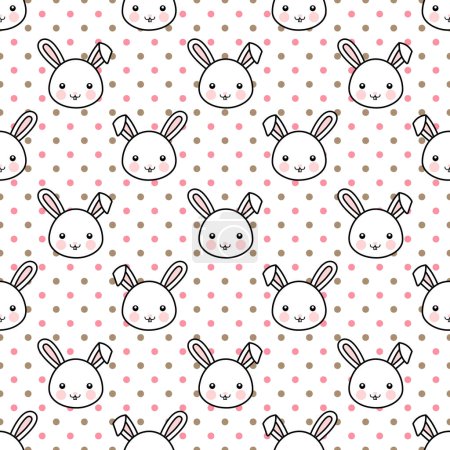 Ilustración de Lindo conejo conejo con puntos sin costuras patrón de fondo, ilustración simple vector dibujado a mano - Imagen libre de derechos