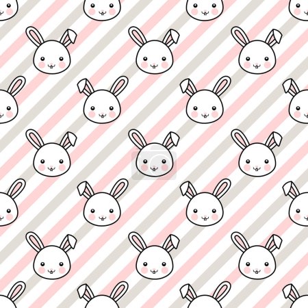 Illustration for Cute rabbit bunny seamless pattern background, simple hand drawn vector illustration - Royalty Free Image