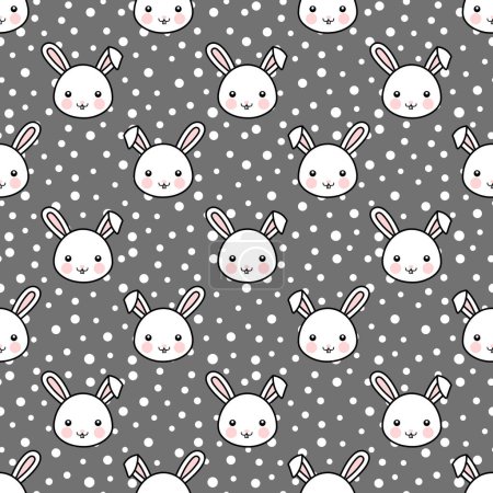 Illustration for Cute rabbit bunny with dots seamless pattern background, simple hand drawn vector illustration - Royalty Free Image