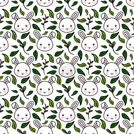 Téléchargez les illustrations : Mignon lapin sans couture motif fond, illustration vectorielle dessinée à la main simple - en licence libre de droit