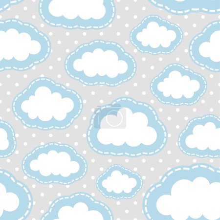 Illustration for Cute Cartoon Cloud Seamless Pattern Background with Dot, Vector illustration - Royalty Free Image