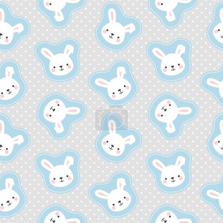 Illustration for Cute rabbit bunny with dots seamless pattern background, simple hand drawn vector illustration - Royalty Free Image