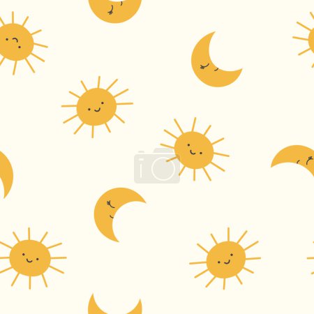 Illustration for Sun and Moon Cute Seamless Pattern, Cartoon Vector Illustration, Cartoon Background - Royalty Free Image