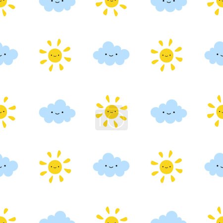 Ilustración de Nube y sol lindo patrón sin costura fondo, ilustración vectorial - Imagen libre de derechos