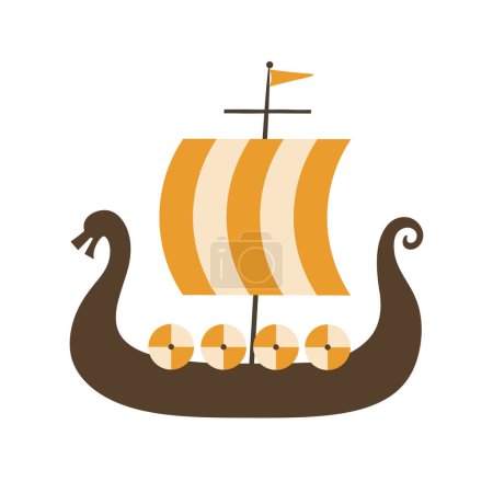 Illustration for Viking ship logo, childish scandinavian vector background - Royalty Free Image
