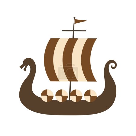 Téléchargez les illustrations : Logo du navire viking, fond vectoriel scandinave enfantin - en licence libre de droit