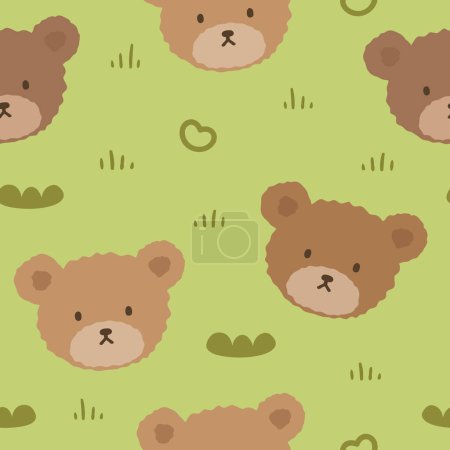Illustration for Cute teddy bears pattern, seamless background, hand drawn cartoon with heart, vector illustration - Royalty Free Image