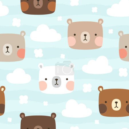 Illustration for Teddy Bear Seamless Pattern Background, Happy cute bear - Royalty Free Image