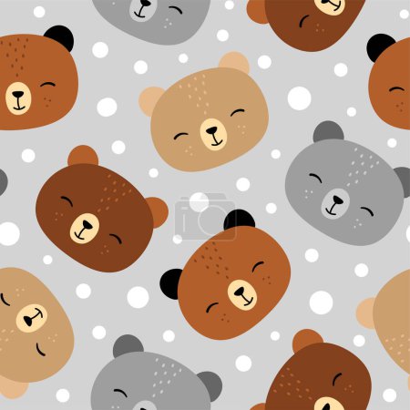 Ilustración de Osos de peluche con patrón sin costuras puntos, doodle oso animales fondo, oso vector ilustración - Imagen libre de derechos