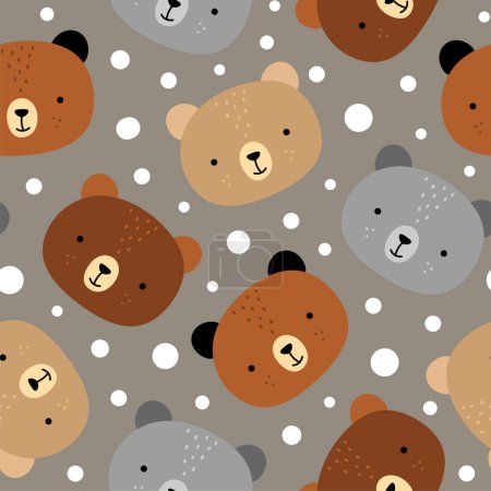Illustration for Teddy Bears with dots seamless pattern, doodle bear animals background, bear vector illustration - Royalty Free Image