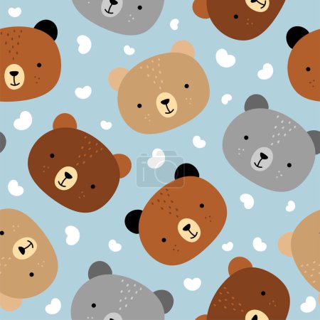 Ilustración de Teddy Bear Seamless Pattern Background, Feliz oso lindo con corazones, Cartoon Panda Bears Vector illustration for kids forest background with dots - Imagen libre de derechos