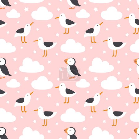 Illustration for Seagulls seamless pattern, vector illustration - Royalty Free Image