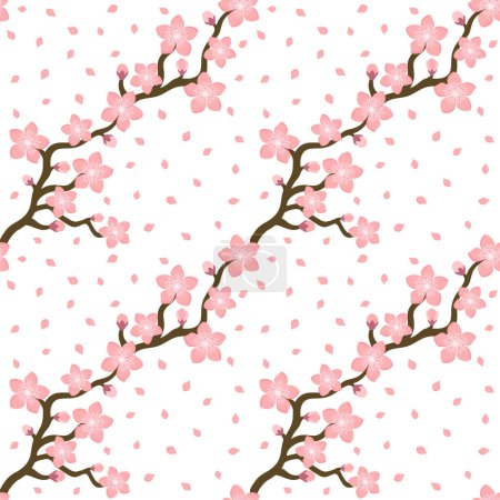 Illustration for Sakura Cherry Blossom Pattern Seamless, japanese background, vector illustration, design for invitation, fabric, packaging, postcard, greeting cards - Royalty Free Image