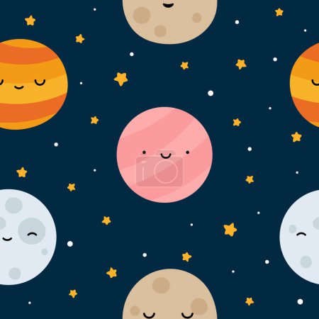 Illustration for Planets Seamless Pattern Background, Happy planets, Cartoon Planet Vector illustration - Royalty Free Image