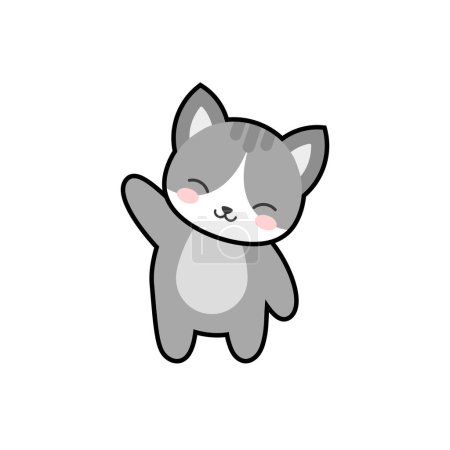 Téléchargez les illustrations : Simple dessin animé chat gris isolé sur fond blanc - en licence libre de droit