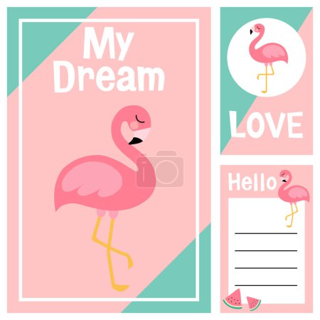 Illustration for Cute flamingo cartoon cards, vector illustration graphic design - Royalty Free Image