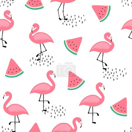 Illustration for Seamless pattern with flamingos and watermelon. vector illustration - Royalty Free Image
