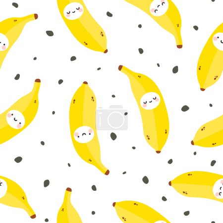Illustration for Cute banana smiles seamless pattern, cartoon fruits vector summer illustration background - Royalty Free Image