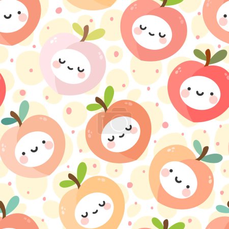 Illustration for Cute peach fruit faces seamless pattern, repeated cartoon background, vector illustration - Royalty Free Image