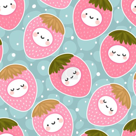 Illustration for Strawberry faces pattern, cartoon seamless background, vector illustration - Royalty Free Image
