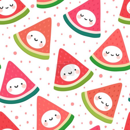 Illustration for Watermelon faces pattern, cartoon seamless background, vector illustration - Royalty Free Image